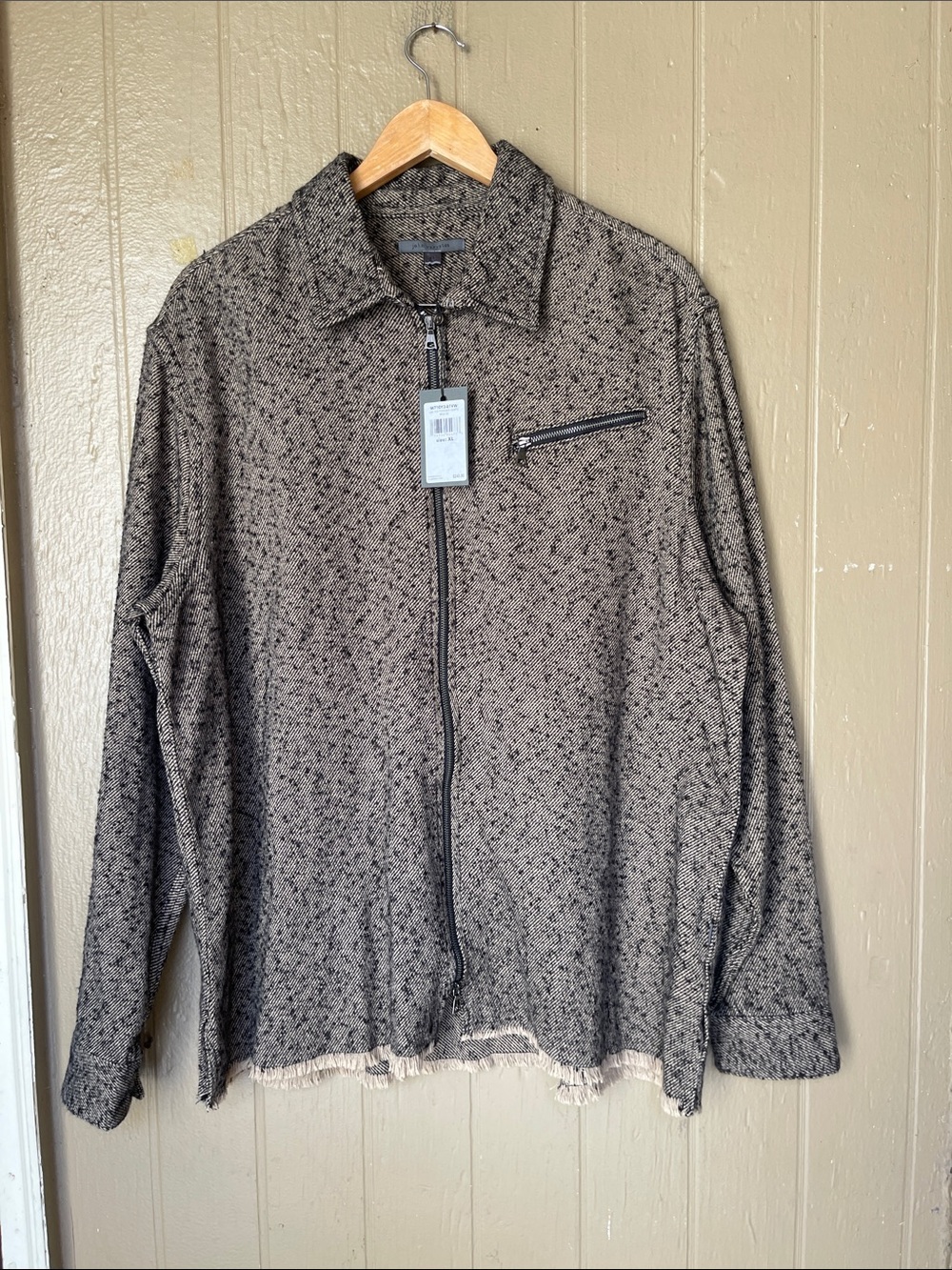 John Varvatos Neppy Zip-Up Textured Zip-Up Front Shirt Jacket in Powder Size XL